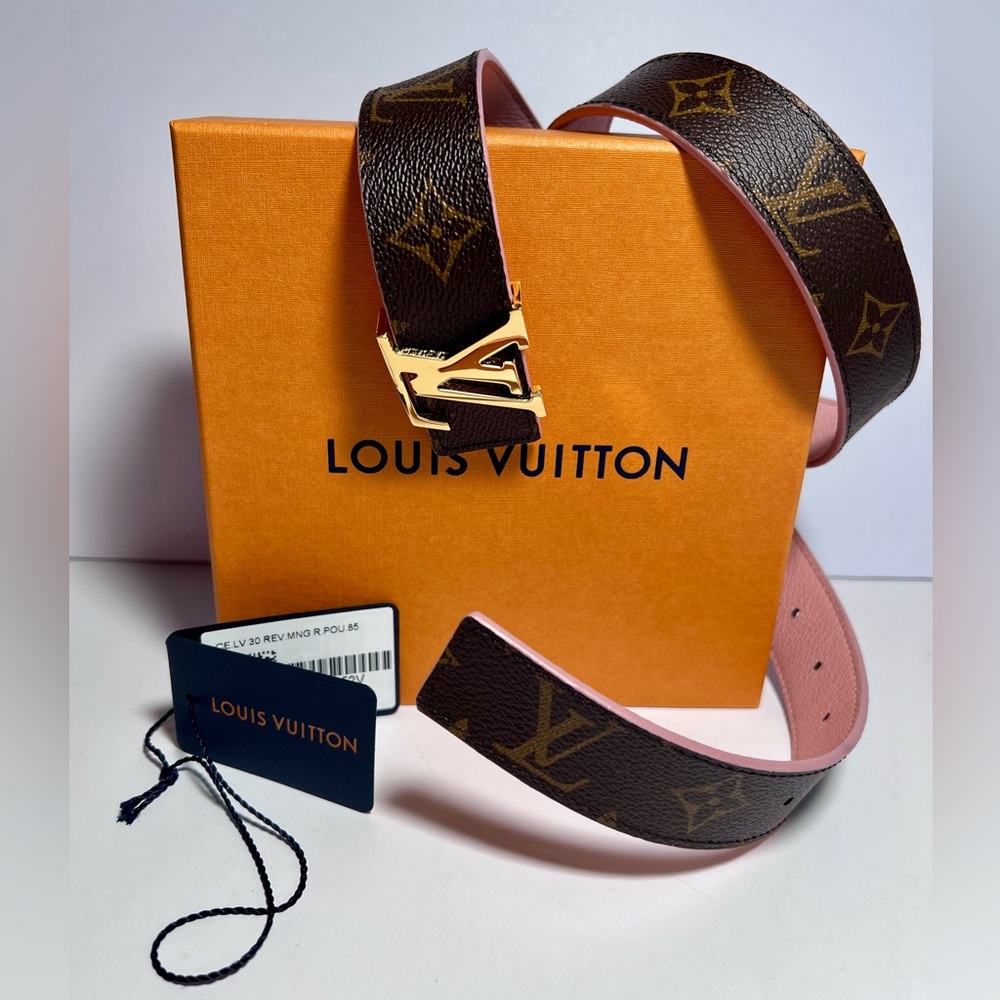 Louis Vuitton reversible belt in brown monogram and pink, size 85.